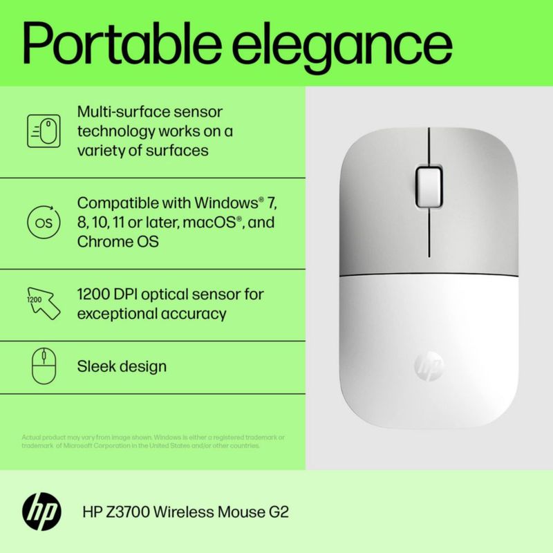 Ratón inalámbrico HP Z3700 G2 blanco para PC portátil Mac