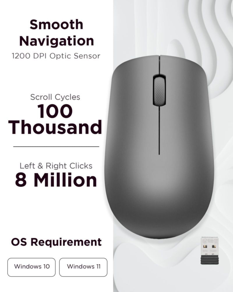 Ratón inalámbrico de ordenador Lenovo 530 para PC portátil Windows