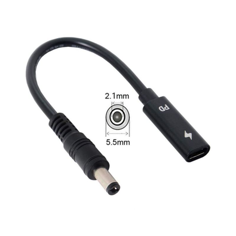 Cable tipo C USB-C hembra a DC de 55 x 21 mm de alimentación PD de 65 W