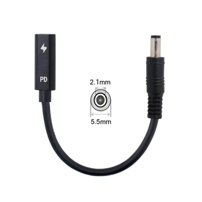 Cable tipo C USB-C hembra a DC de 55 x 21 mm de alimentación PD de 65 W