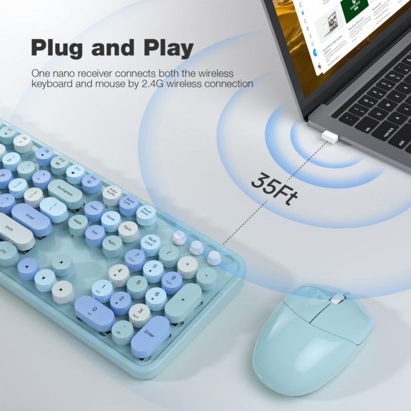 Combo de teclado y ratón MOFII inalámbrico azul retro azul