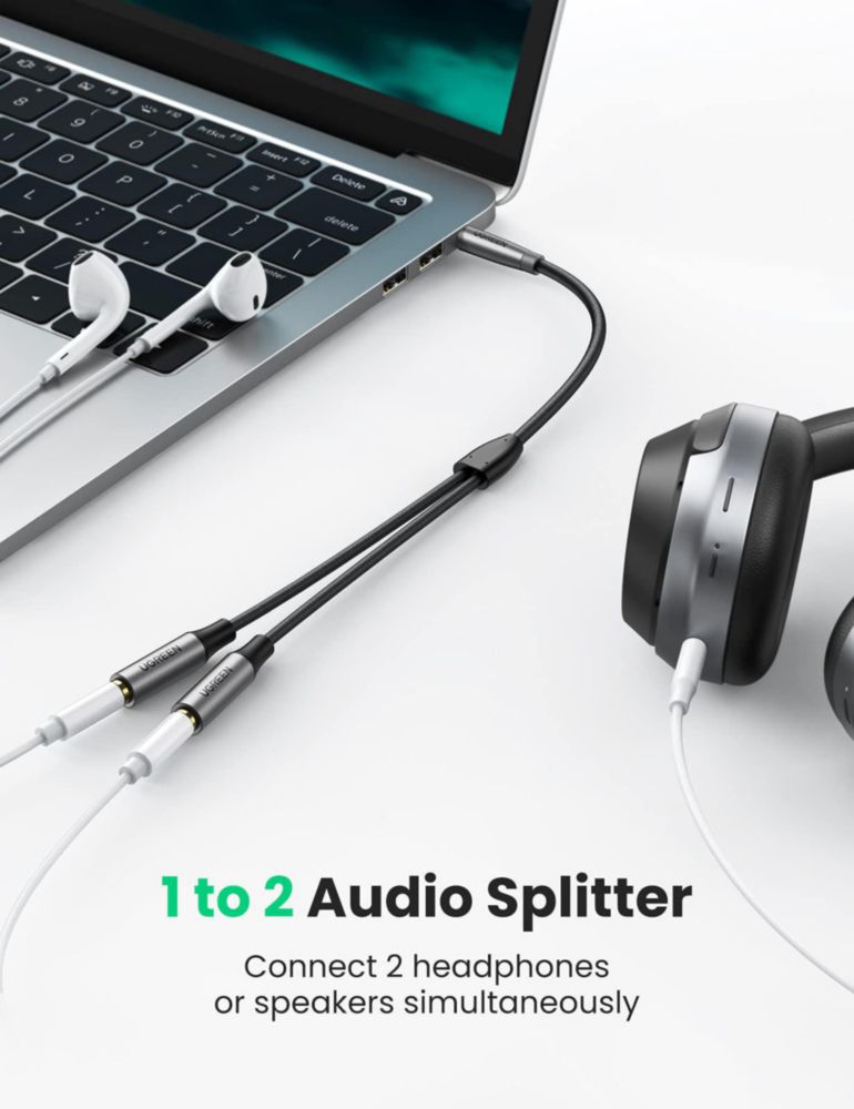 Divisor de auriculares UGREEN de 35 mm auxiliar 2 hembra a 1 macho estéreo