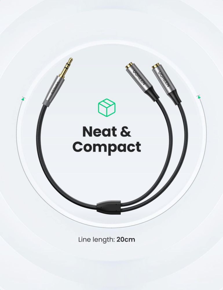 Divisor de auriculares UGREEN de 35 mm auxiliar 2 hembra a 1 macho estéreo
