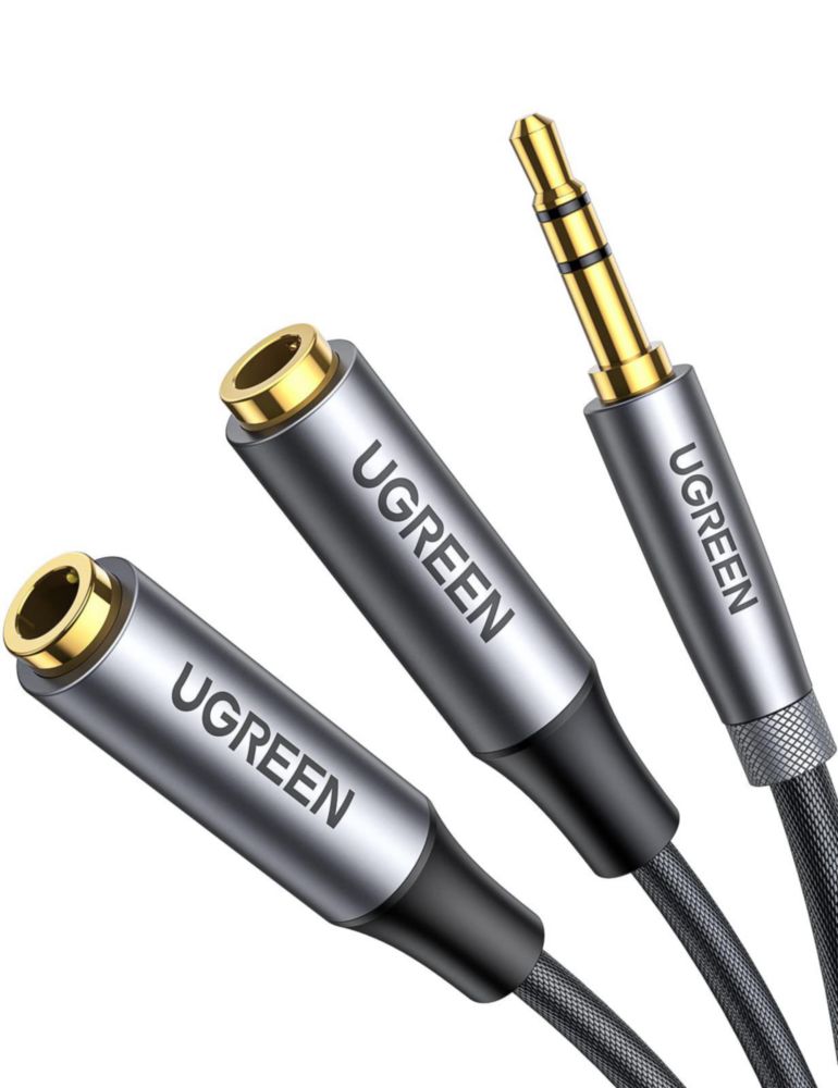 Divisor de auriculares UGREEN de 35 mm auxiliar 2 hembra a 1 macho estéreo