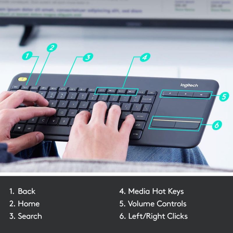 Teclado HTPC Logitech K400 Plus Wireless Touch Negro