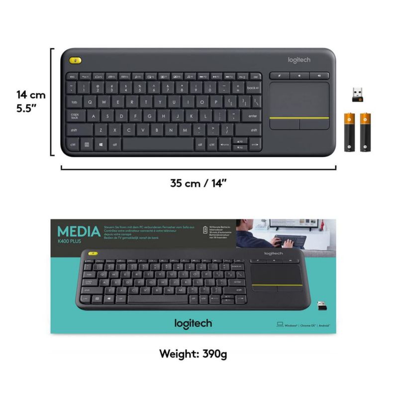 Teclado HTPC Logitech K400 Plus Wireless Touch Negro