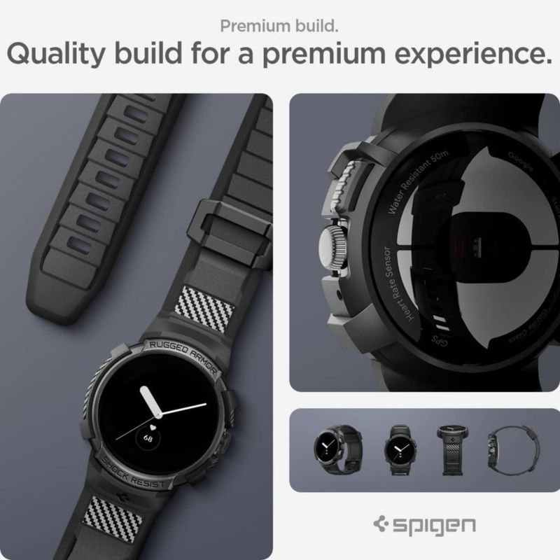 Funda con correa para Google Pixel Watch 3 Spigen Rugged Armor Pro de 41 mm color negro