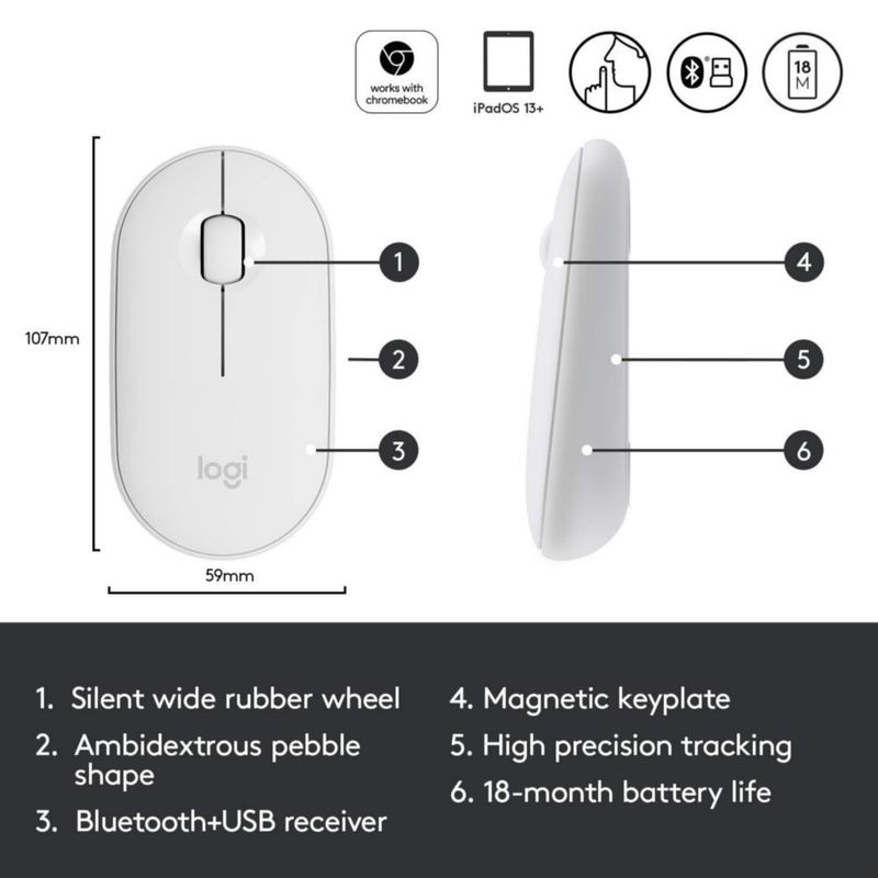Ratón Bluetooth Logitech Slim Wireless para Mac - Blanco