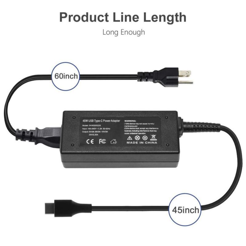 Cargador USB C de 45 W tipo C para HP Chromebook 11 11A 13 14 G5