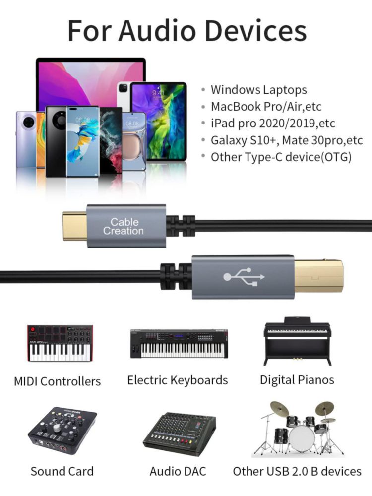 Cable de impresora CableCreation USB B a USB C de 3 m color gris espacial