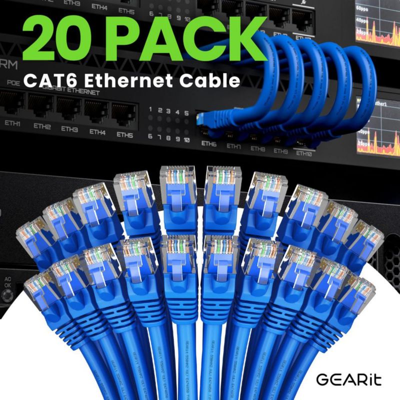 Cable Ethernet GearIt Cat 6 de 1 pie (30 cm) 10 Gbps paquete de 20 azul