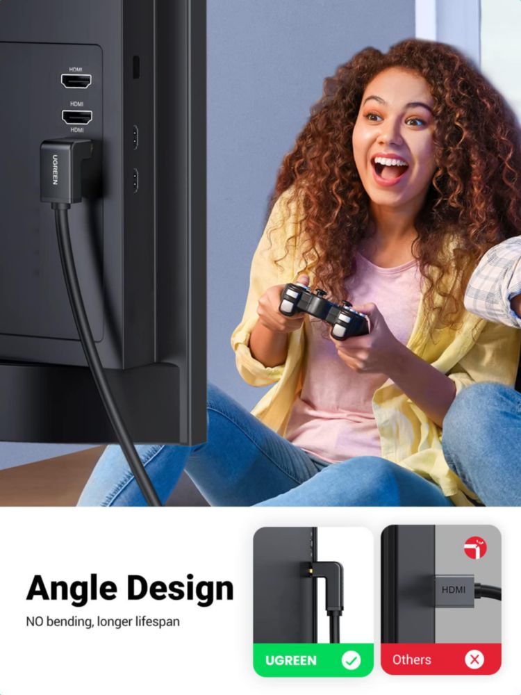 Cable HDMI UGREEN 4K con ángulo recto de 90 grados 2 m