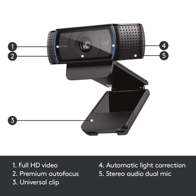 Cámara web Logitech HD Pro C920 1080p para escritorio o portátil