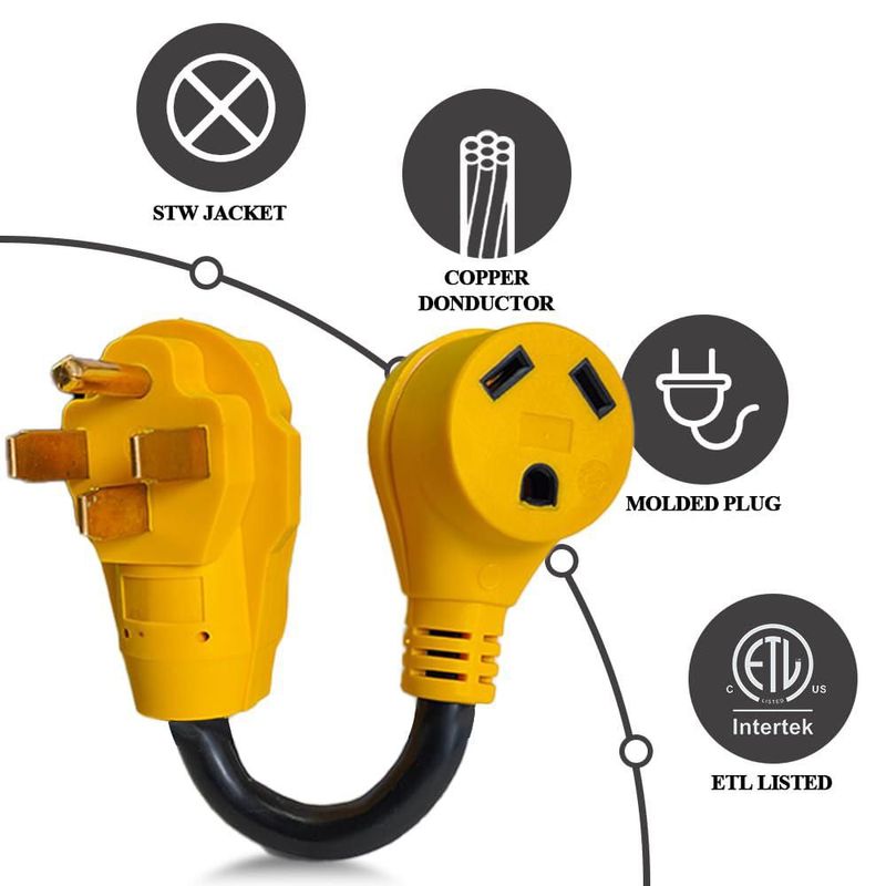 Adaptador de corriente para autocaravana cable de 50 A macho a 30 A hembra 30 cm
