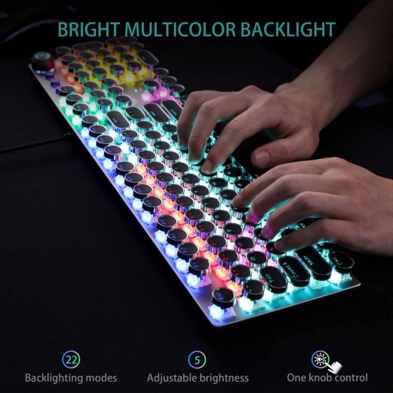 Teclado para juegos AULA F2088 estilo máquina de escribir interruptores azules