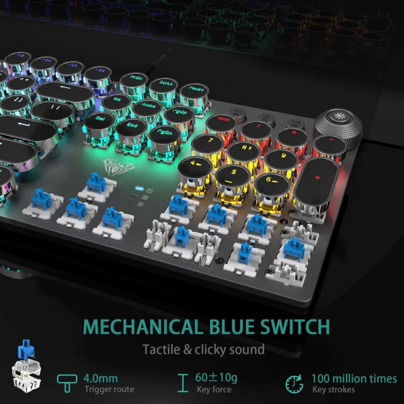 Teclado para juegos AULA F2088 estilo máquina de escribir interruptores azules