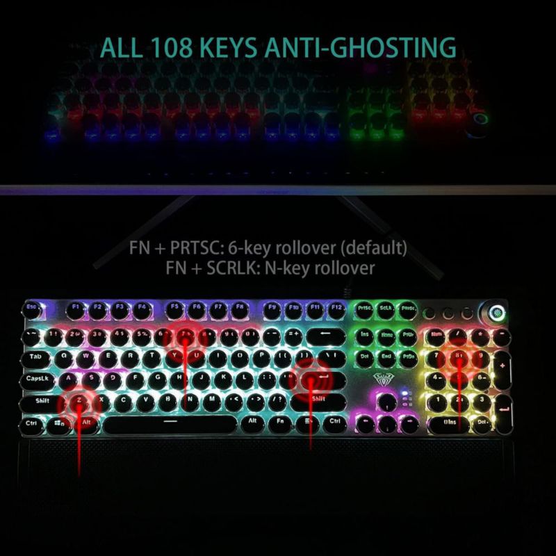 Teclado para juegos AULA F2088 estilo máquina de escribir interruptores azules