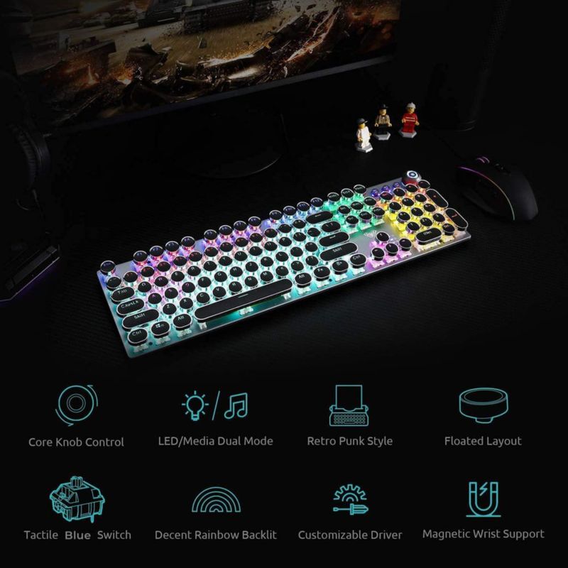 Teclado para juegos AULA F2088 estilo máquina de escribir interruptores azules