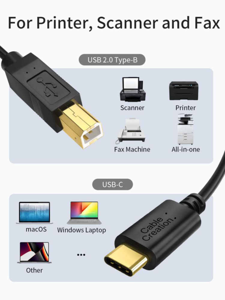 Cable de impresora CableCreation USB C a USB B de 1 m para Yamaha Casio