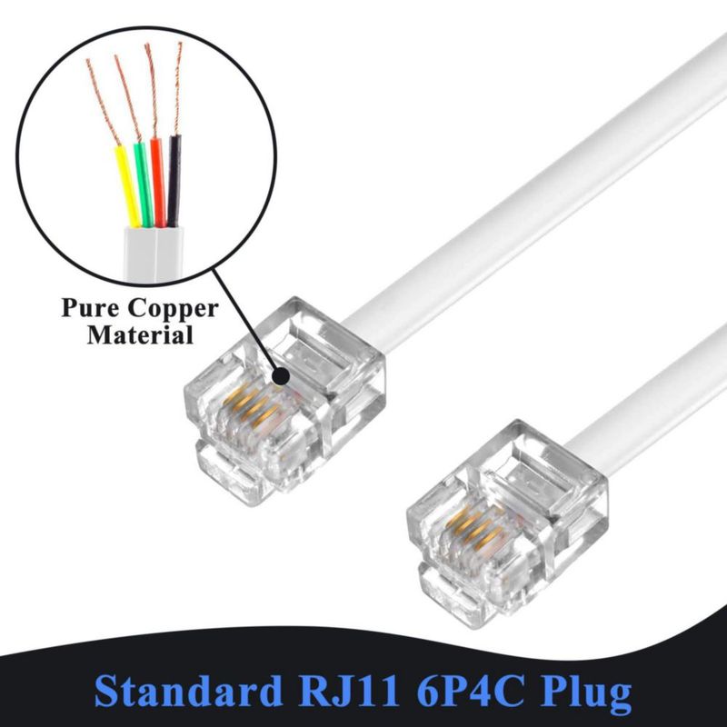 Cable de teléfono KINXIYU de 15 m con conector RJ11 divisor y clips