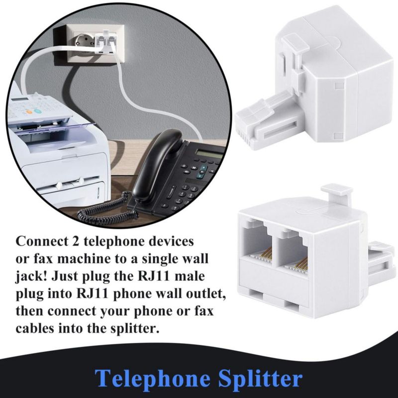Cable de teléfono KINXIYU de 15 m con conector RJ11 divisor y clips