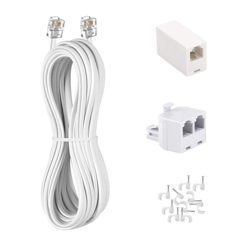 Cable de teléfono KINXIYU de 15 m con conector RJ11 divisor y clips
