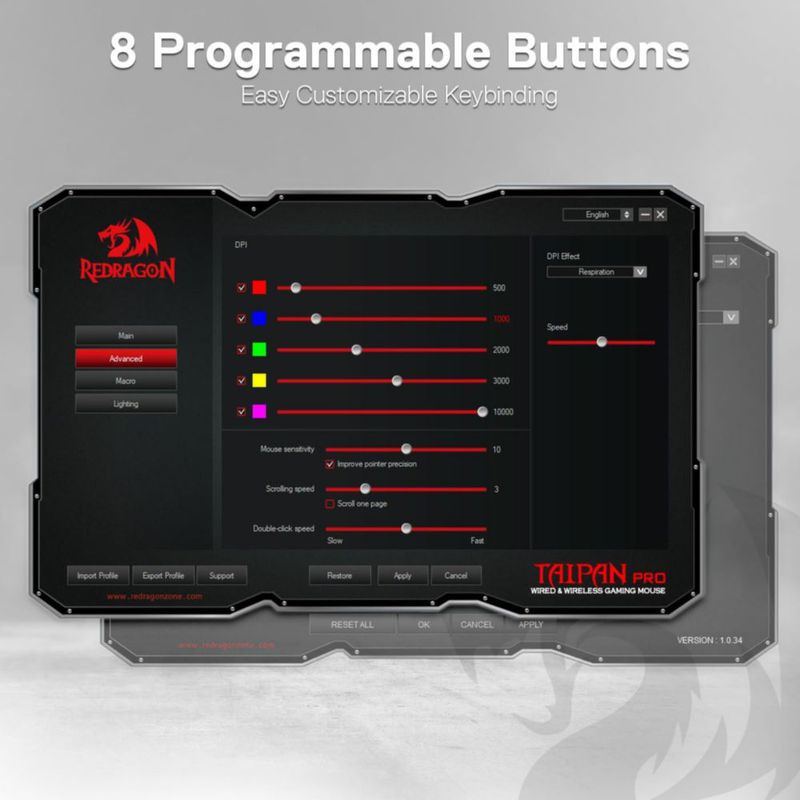 Ratón inalámbrico para juegos Redragon M810 Pro 10000 DPI