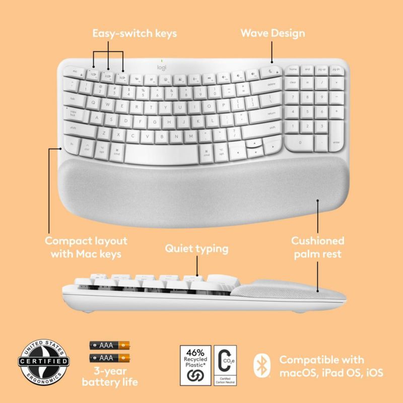 Teclado ergonómico inalámbrico Logitech Wave Keys para Mac