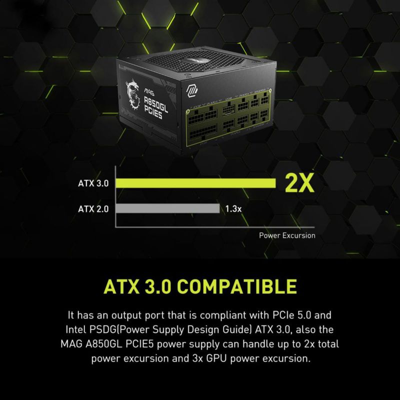 Fuente de alimentación MSI MAG A850GL 850W 80 Plus Gold Full Modular