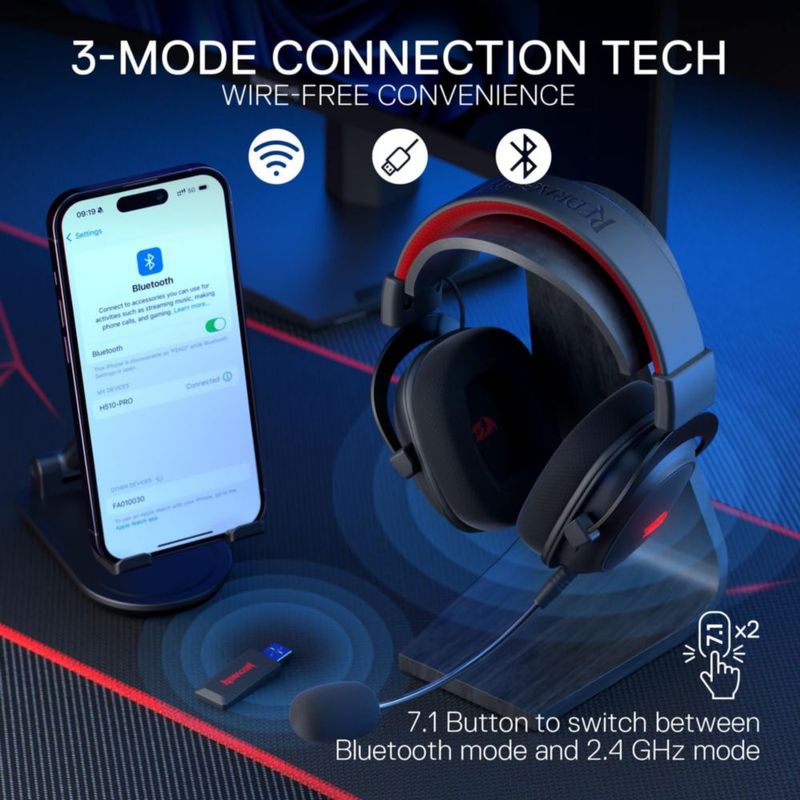 Auriculares inalámbricos para juegos Redragon H510 PRO Zeus-X RGB