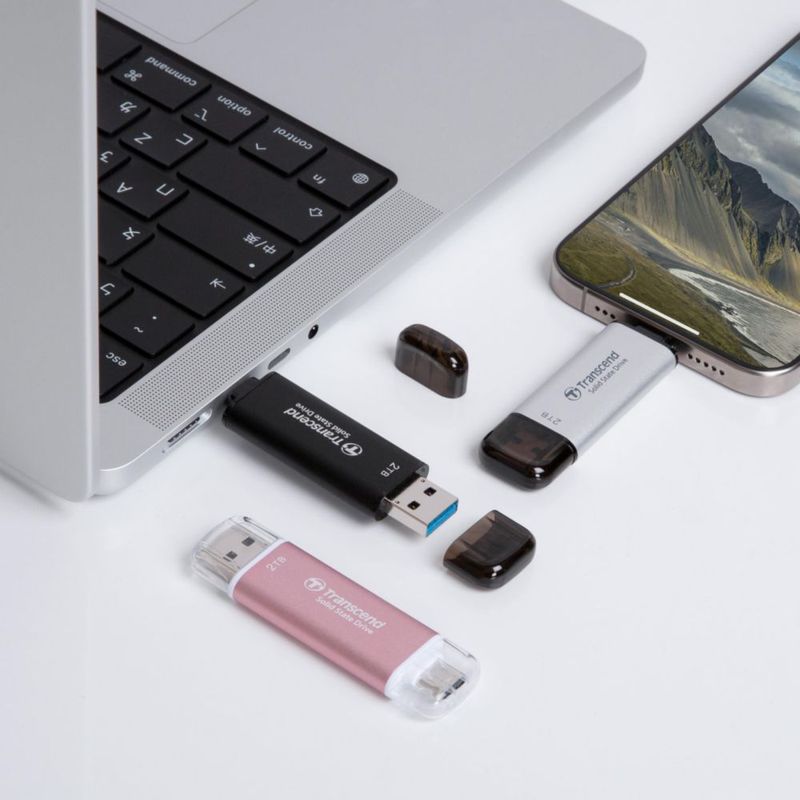 SSD externo Transcend USB 3.2 Gen 2 de 256 GB para iPhone iPad y Mac