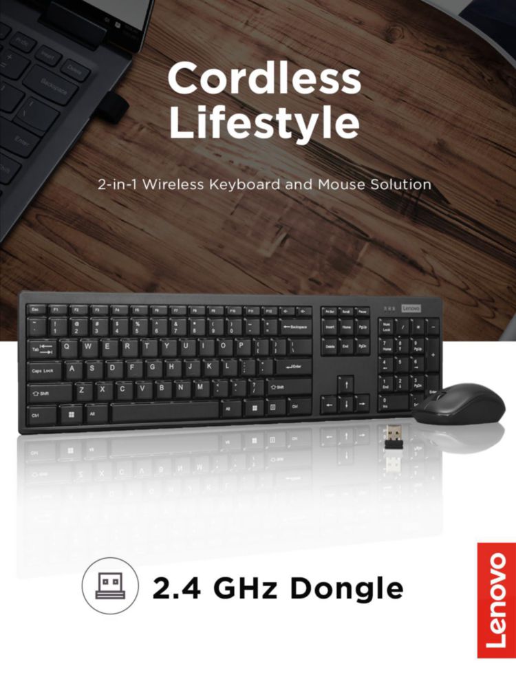 Combo de teclado y ratón Lenovo 100 Wireless Black