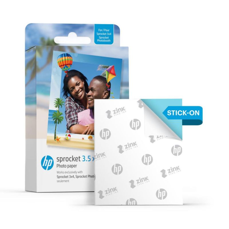 Papel fotográfico HP Sprocket Zink con respaldo adhesivo de 3.5 x 4.25 pulgadas paquete de 50