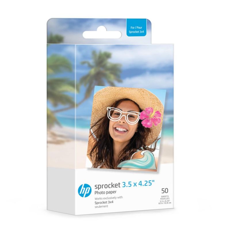 Papel fotográfico HP Sprocket Zink con respaldo adhesivo de 3.5 x 4.25 pulgadas paquete de 50