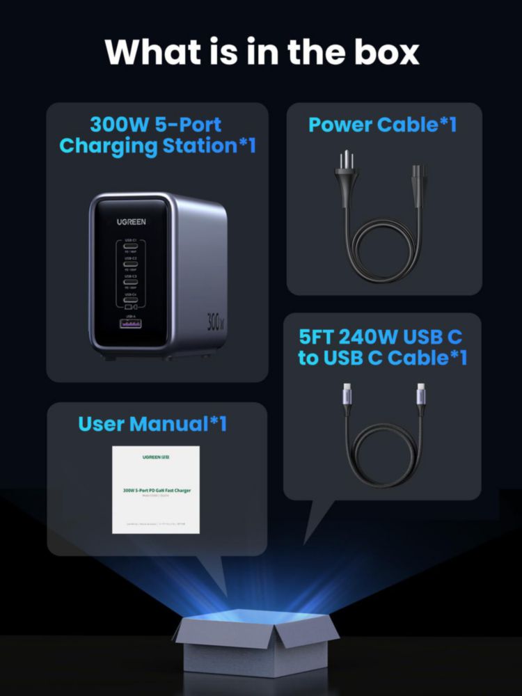 Bloque de carga UGREEN Nexode 300 W USB C 5 puertos MacBook Pro/Air