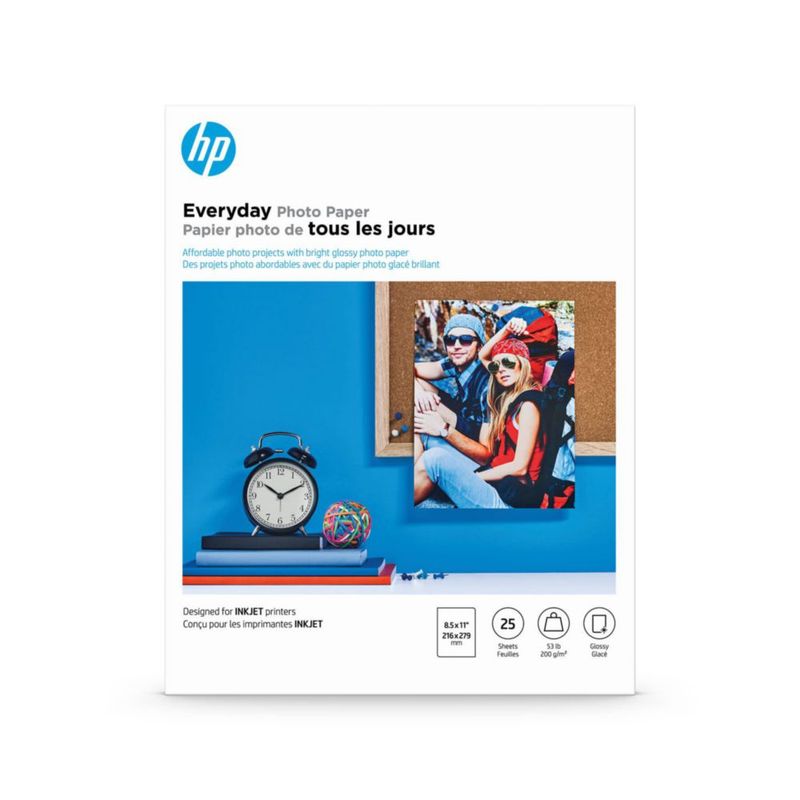 Papel fotográfico HP Everyday Glossy de 85 x 11 pulgadas 25 hojas (Q5498A)
