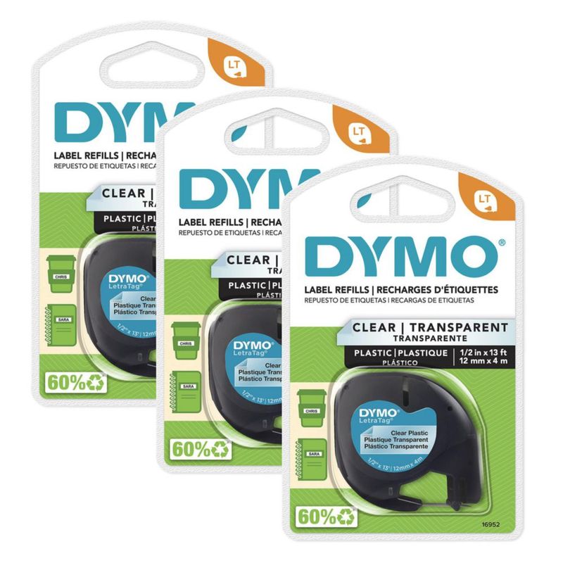 Cinta de etiquetado DYMO LT para rotuladoras LetraTag 3 rollos