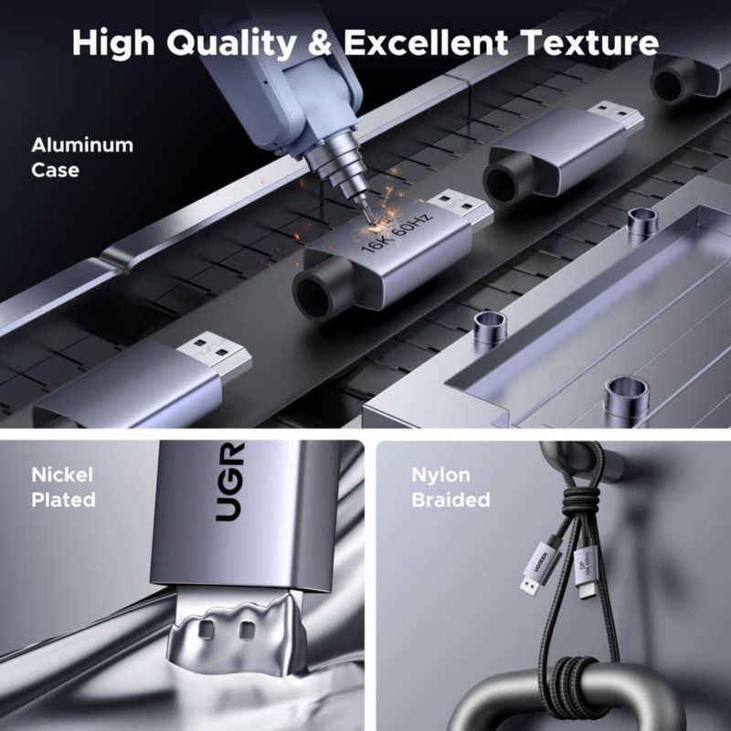 Cable DisplayPort UGREEN 16 K @60Hz 8 K @240Hz 4K @480Hz 2.1 80 Gbps
