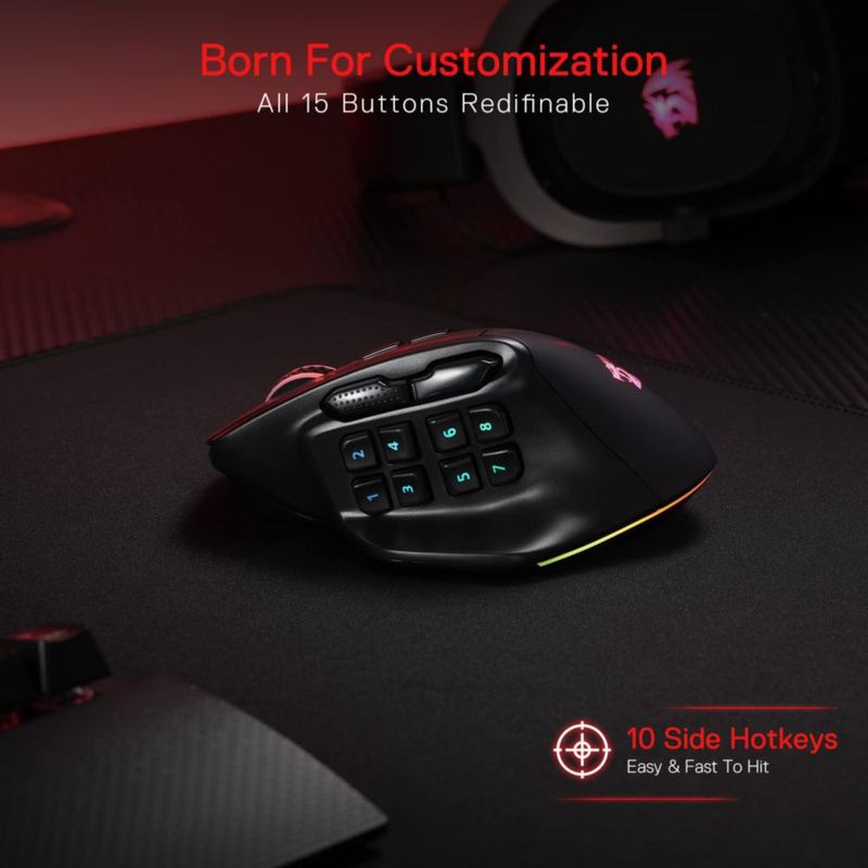 Ratón inalámbrico MMO para juegos Redragon M811 PRO con 15 botones