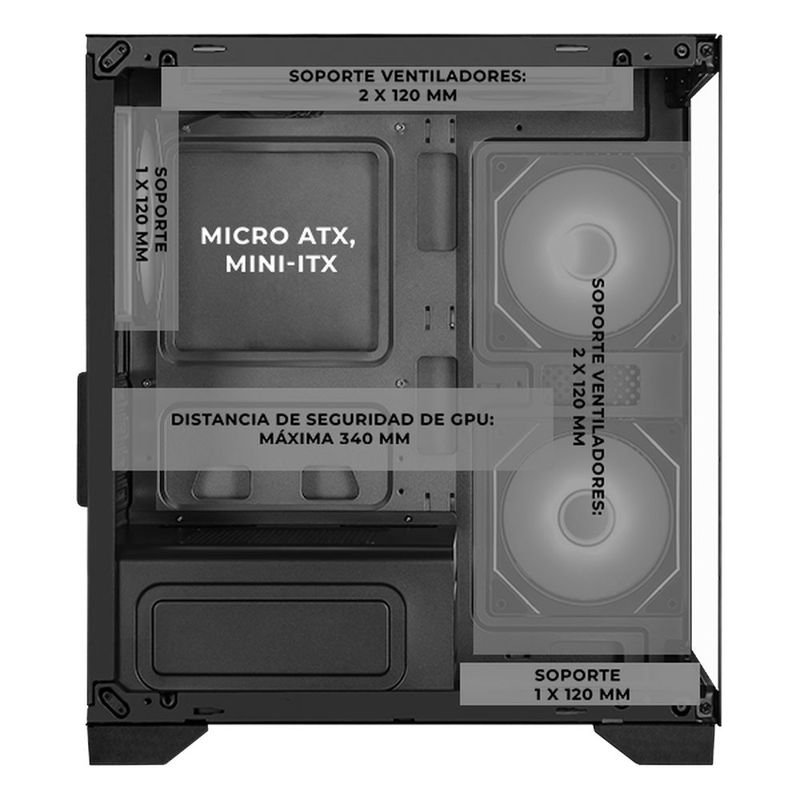 Gabinete xtreme pc crystal hive mini torre 5 fan argb gris