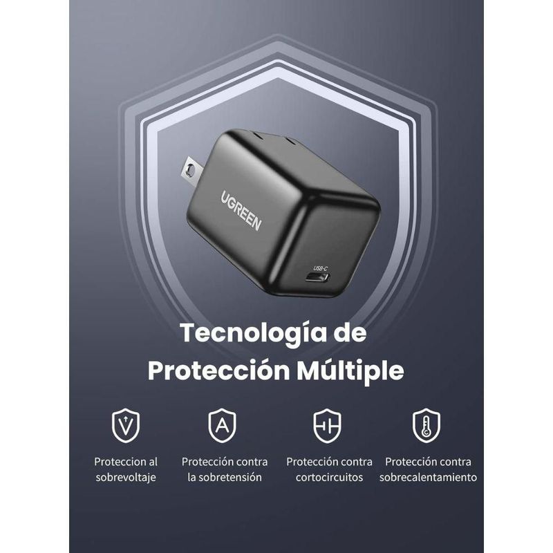 Mini Cargador Ugreen 20w Carga Rápida Pd Gan Usb C Color Gris