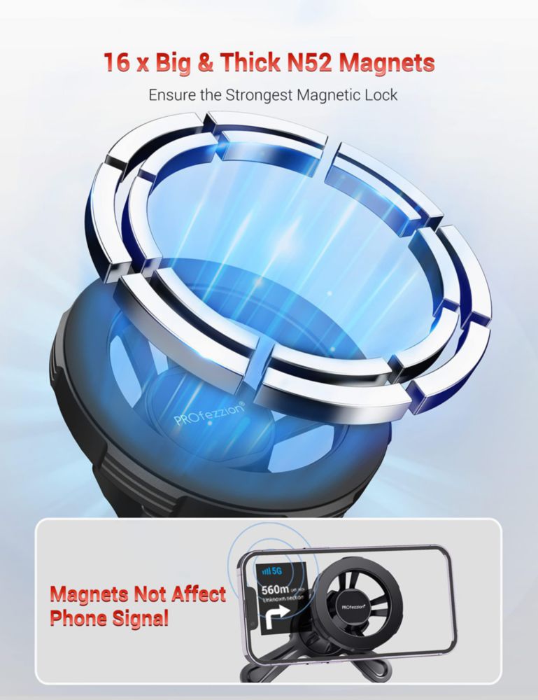 Soporte magnético para coche ProFezzion para iPhone MagSafe de metal