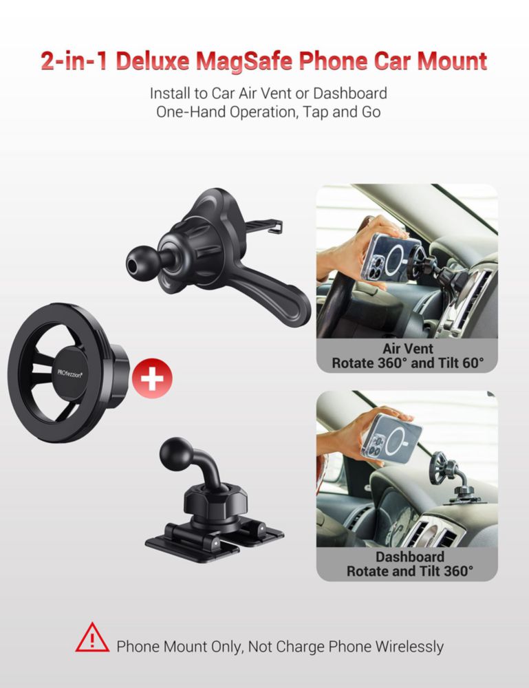 Soporte magnético para coche ProFezzion para iPhone MagSafe de metal