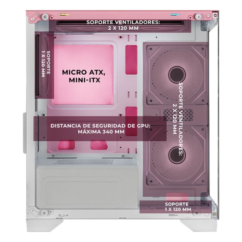 Gabinete xtreme pc crystal hive mini torre 5 fan argb pink