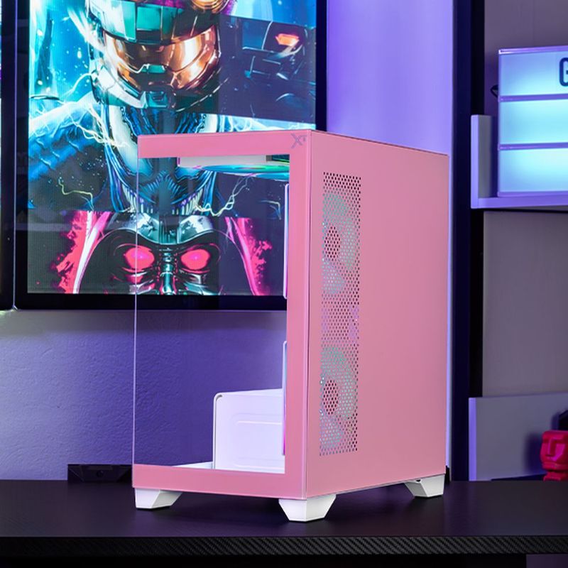 Gabinete xtreme pc crystal hive mini torre 5 fan argb pink