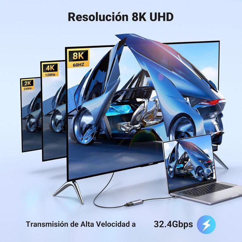Adaptador UGREEN USB-C a DisplayPort 1.4 - 8K Ultra HD @60Hz y 4K @240Hz