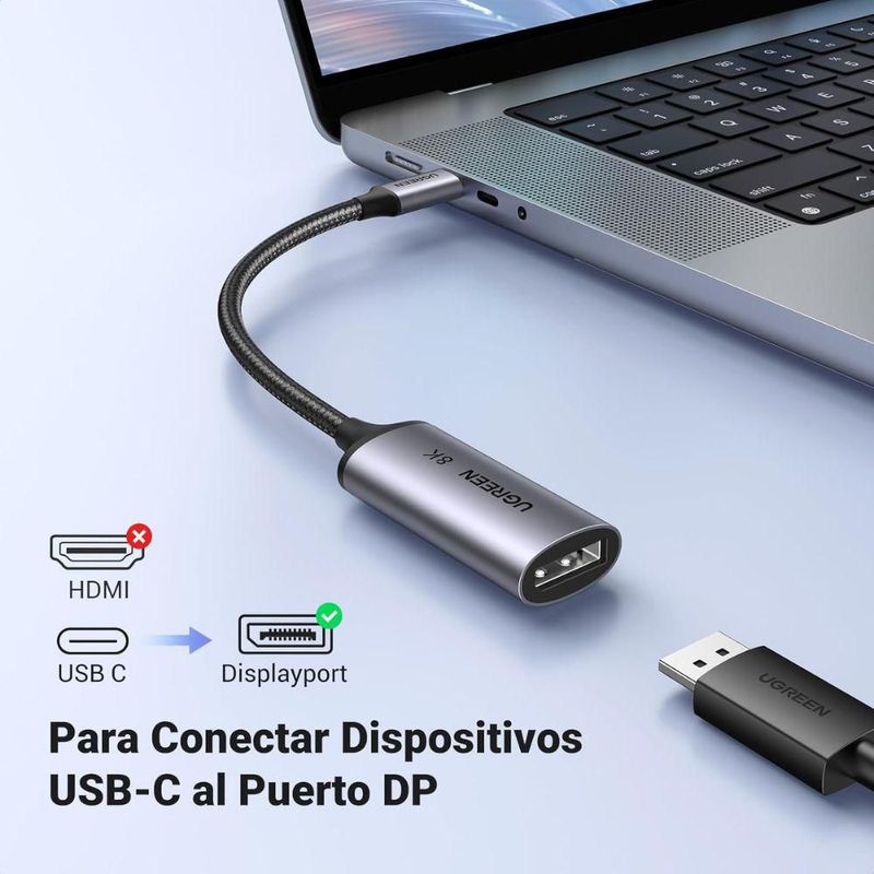 Adaptador UGREEN USB-C a DisplayPort 1.4 - 8K Ultra HD @60Hz y 4K @240Hz