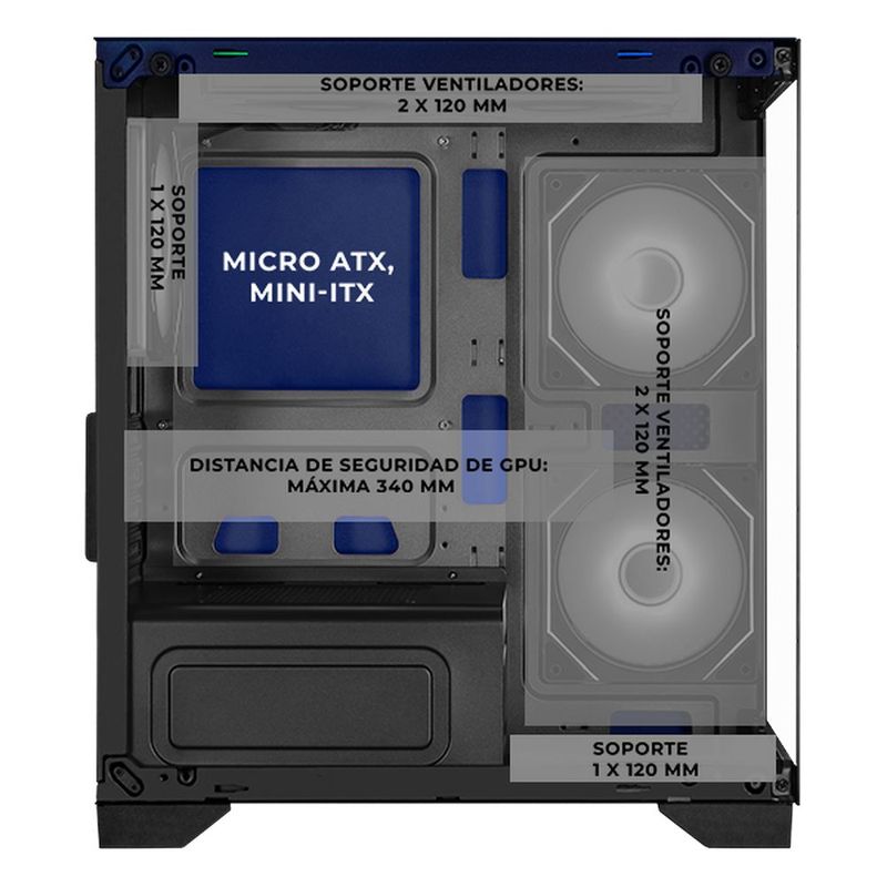Gabinete xtreme pc crystal hive mini torre 5 fan argb azul