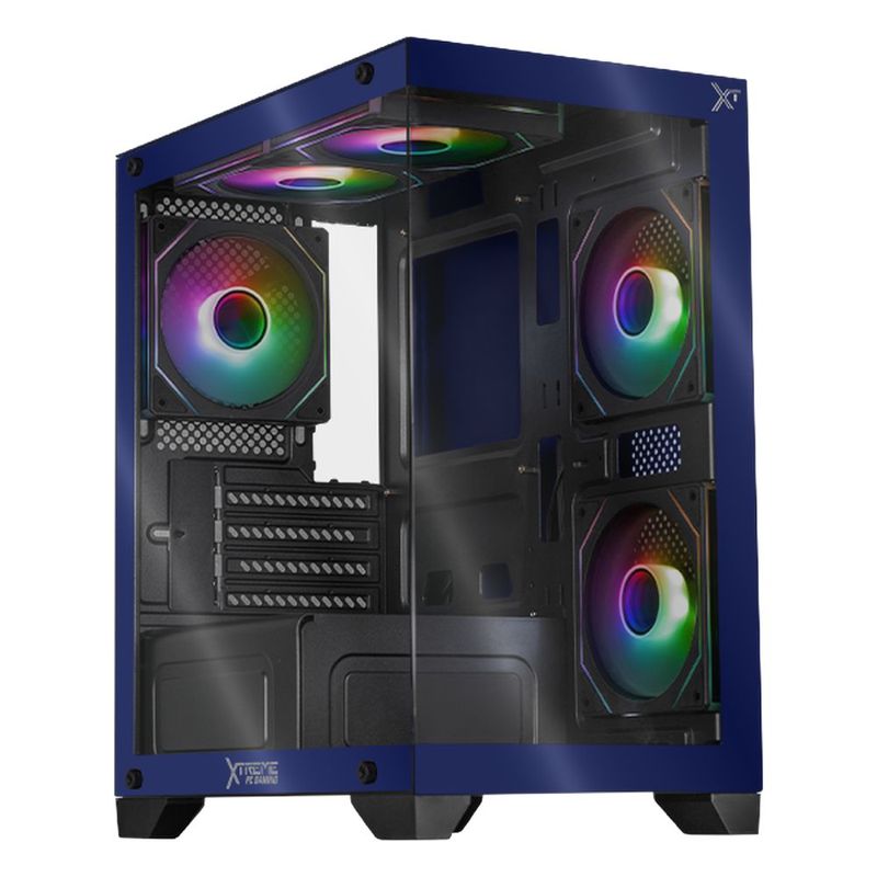 Gabinete xtreme pc crystal hive mini torre 5 fan argb azul
