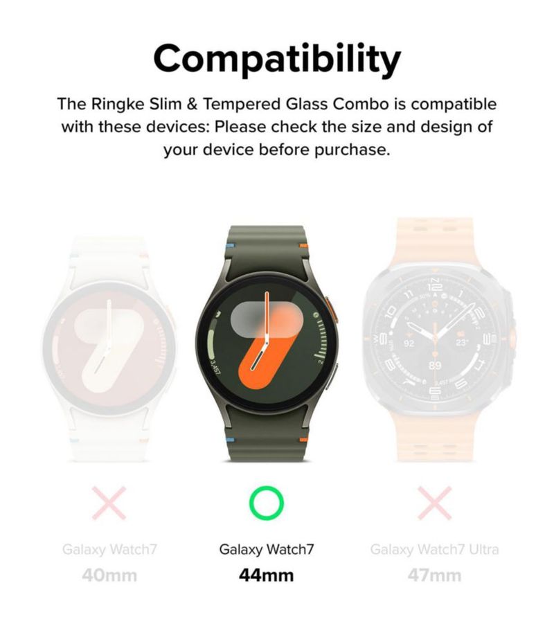 Funda y protector de pantalla de cristal Ringke Slim para Samsung Galaxy Watch 7 de 44 mm